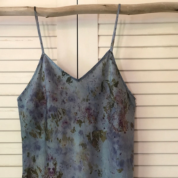 Botanically Dyed Charmeuse Cami, Luxurious Pure Silk Camisole, Lustrous Soft Smooth Silk Top, Bias Cut V-Neckline - XL 42"