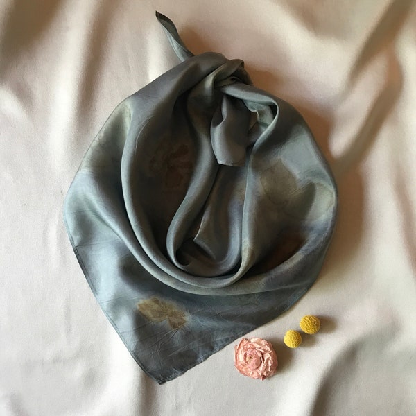 Botanically Dyed Silk Square Scarf, Naturally Dyed Pure Silk Bandana, Soft Smooth Neckerchief, Plant Dyed Hair Tie or Head Wrap