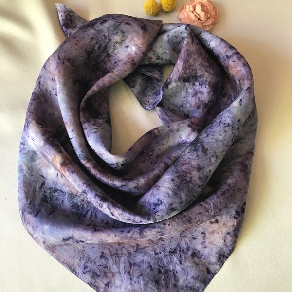 Naturally Dyed Pure Silk Bandana, Botanically Dyed Silk Square Scarf, Soft Smooth Neckerchief, Plant Dyed Hair Tie or Head Wrap