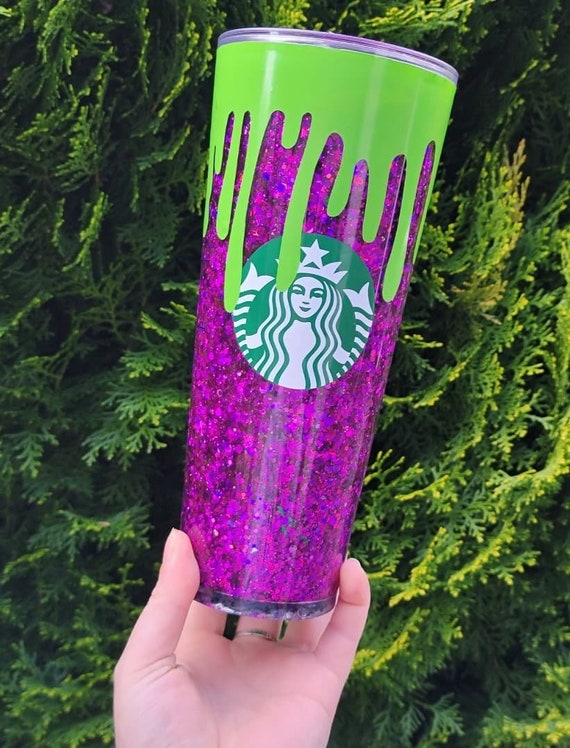 Green Slime Purple Glitter Snow Globe Tumbler Starbucks Etsy