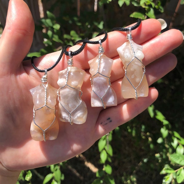 Flower Agate Goddess Body Necklace, Wire Wrapped Jewelry, Flower Agate Goddess, Flower Agate Necklace, Goddess Jewelry, Crystal Goddess