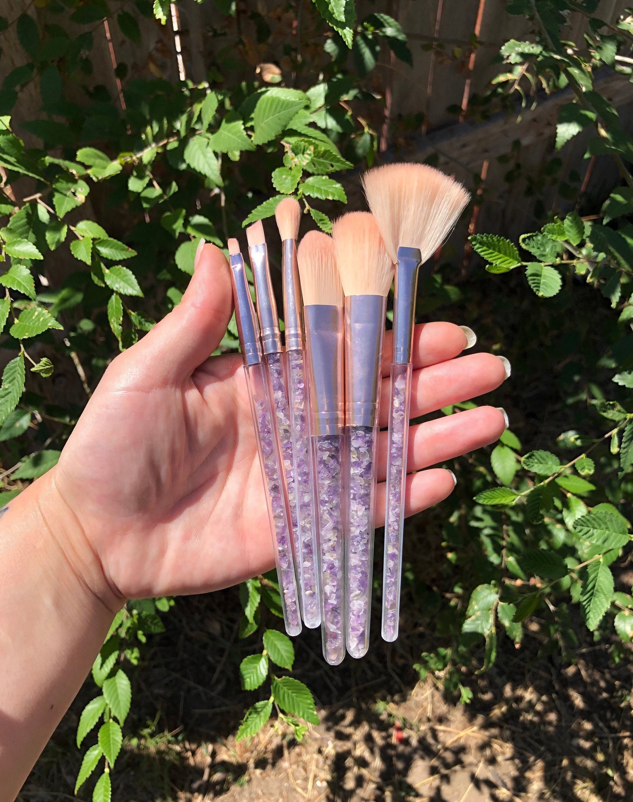 Crystal Chip Makeup Brush Set, Amethyst Makeup Brushes, Rose