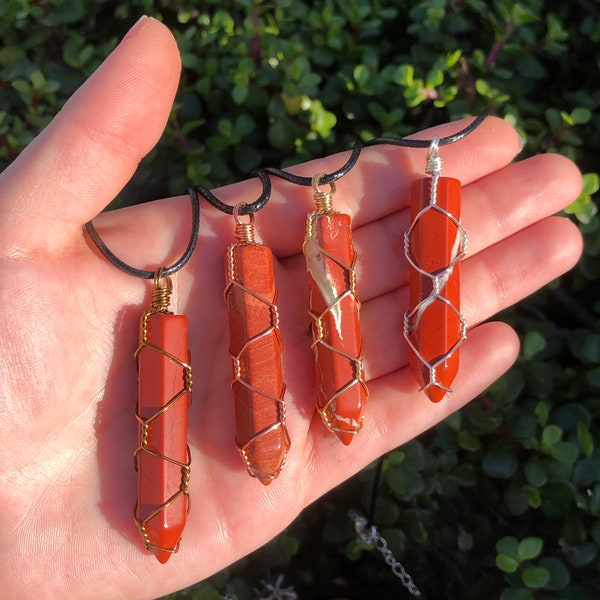 Red Jasper Pendant, Wire Wrapped Jewelry, Crystal Necklace, Red Jasper Jewelry, Red Jasper Necklace, Red Jasper Point