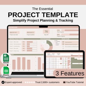 Project Management Template Essential (Google Sheets & Excel) – Project Planner and Task Tracker with Dashboard, Gantt Chart, and To-Do List