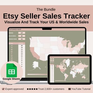 Etsy Sales Tracker mit US + World Map Bundle - Google Sheets Vorlage für CSV Import & Order Tracking, Etsy Verkäufer Globaler Kunde