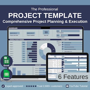 Project Management Template Professional (Google Sheets & Excel) – Project Planner with Dashboard, Gantt Chart, Kanban, and Task Tracker