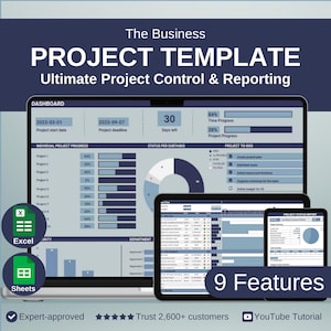 Modello di gestione progetti aziendale (Fogli Google ed Excel) – Pianificatore di progetti con monitoraggio del budget, diagramma di Gantt, Kanban e calendari intelligenti