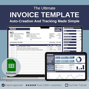 Invoice Tracker Google Sheets - Automatisierte Rechnungsvorlage für kleine Unternehmen und Freiberufler, Dashboard, Tracking, Kundenliste, E-Mail-Entwürfe