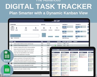 Outil de suivi des tâches avancé : tableau Kanban dans Excel et Google Sheets (téléchargement numérique)