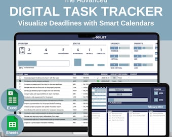 Modèle avancé de suivi des tâches (feuilles Excel et Google) - agenda quotidien, calendriers intelligents, outil de projet, liste de tâches avec tableau de bord