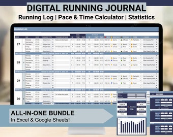 Running Journal | Excel & Spreadsheet Template | Pace Calculators | Detailed Statistics | Digital Running Tracker | Running Log