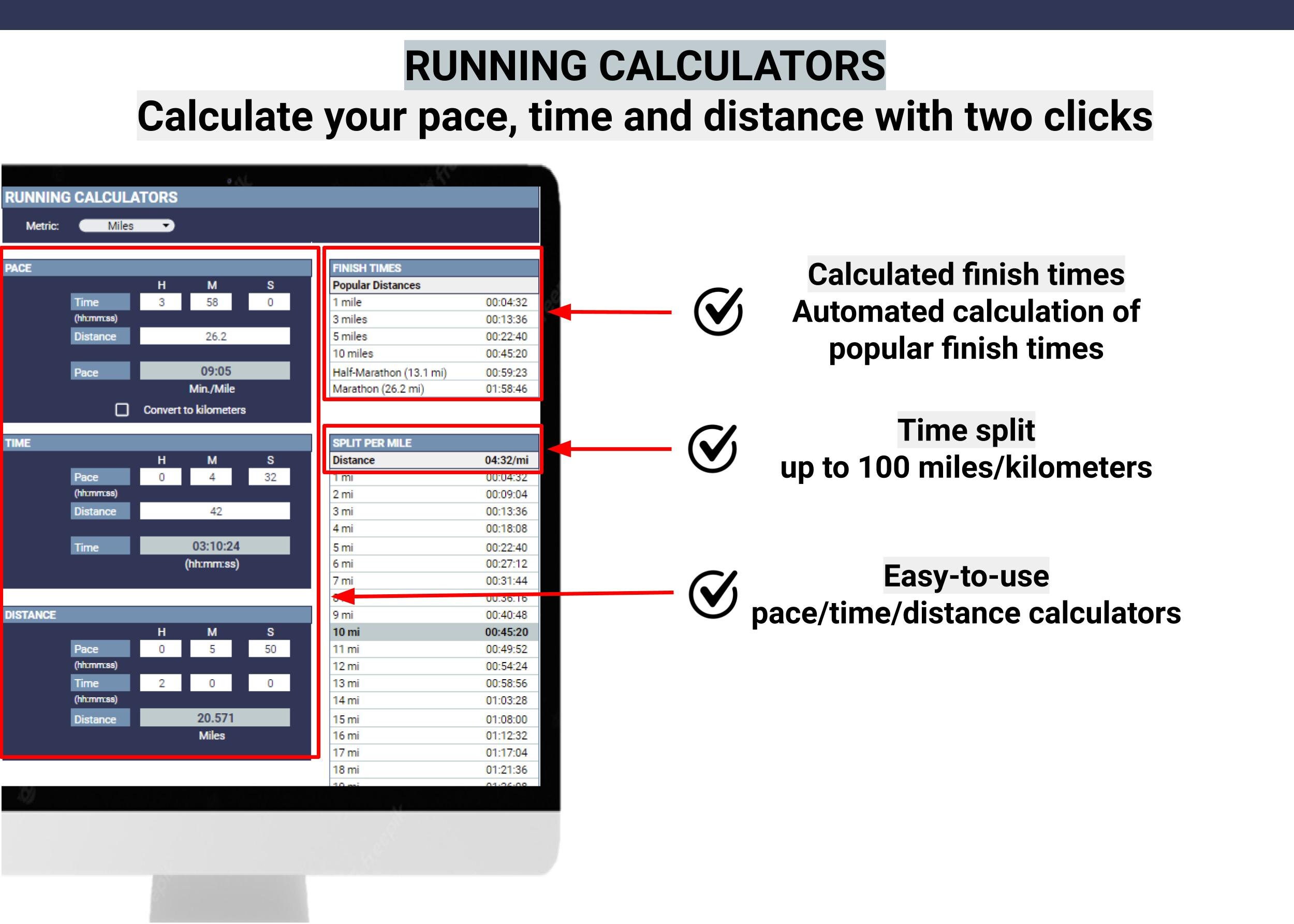 Running Journal Excel & Spreadsheet Template Pace Calculators Detailed