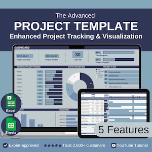 Project Management Template Advanced (Google Sheets & Excel) – Project Planner with Dashboard, Gantt Chart, To-Do List, and Smart Calendars