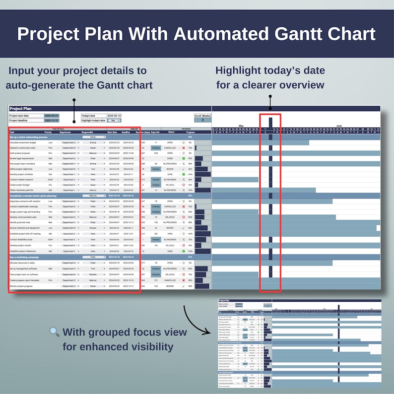 Project Management Template Professional (Google Sheets & Excel) – Project Planner with Dashboard, Gantt Chart, Kanban, and Task Tracker image 4