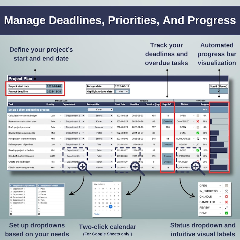 Project Management Template Professional (Google Sheets & Excel) – Project Planner with Dashboard, Gantt Chart, Kanban, and Task Tracker image 5