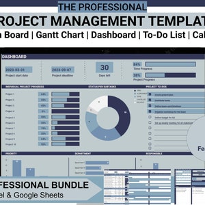 Project Management Template | Professional | Excel & Google Sheets | Kanban Board | Project Planner | Gantt Chart | To-do List | Calendars