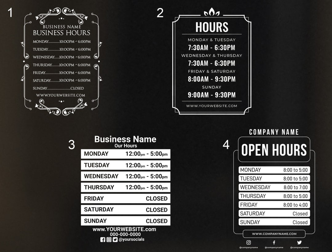 Business Hours Vinyl Sticker Business Phone Number Custom Etsy