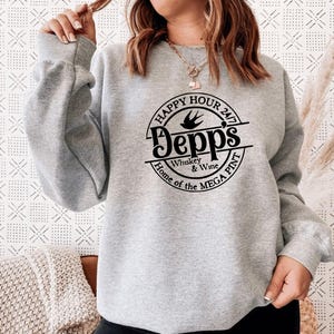 Depp's Mega Pint Sweatshirt: Happy Hour Whiskey Wine Graphic Unisex Top