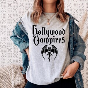 Hollywood Vampires T-Shirt, Raise The Dead Tour, Logo and Bat Front Print, Unisex Cotton image 1