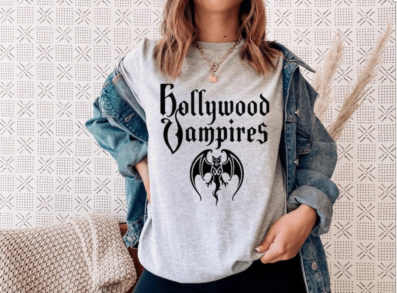 Hollywood Vampires T-Shirt, Raise The Dead Tour, Logo and Bat Front Print, Unisex Cotton image 1