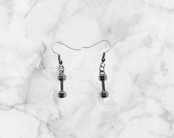silver dumbbell earrings