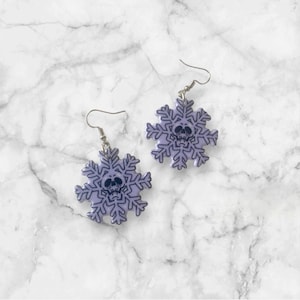 purple snowflake pastel goth earrings, holiday dangle earrings, gothmas