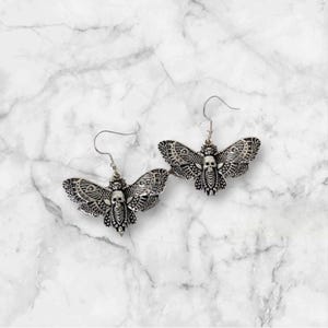 antique silver moth earrings, vintage insect earrings