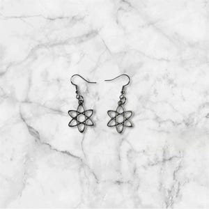 silver atom earrings