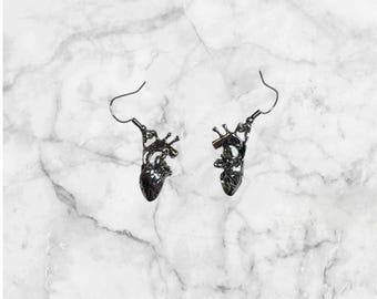 silver anatomical heart earrings
