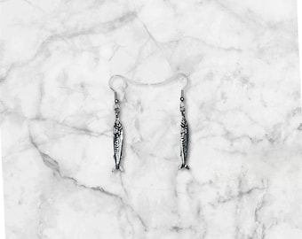 silver sardine earrings
