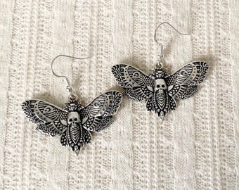 Moth Earrings, Antique Silver, Vintage Inspired, Insect Earrings