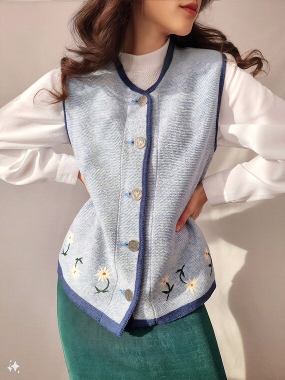 Hand Knitted Embroidered Vest/Cardigan