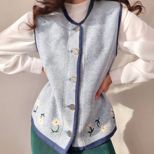 Hand Knitted Embroidered Vest/Cardigan