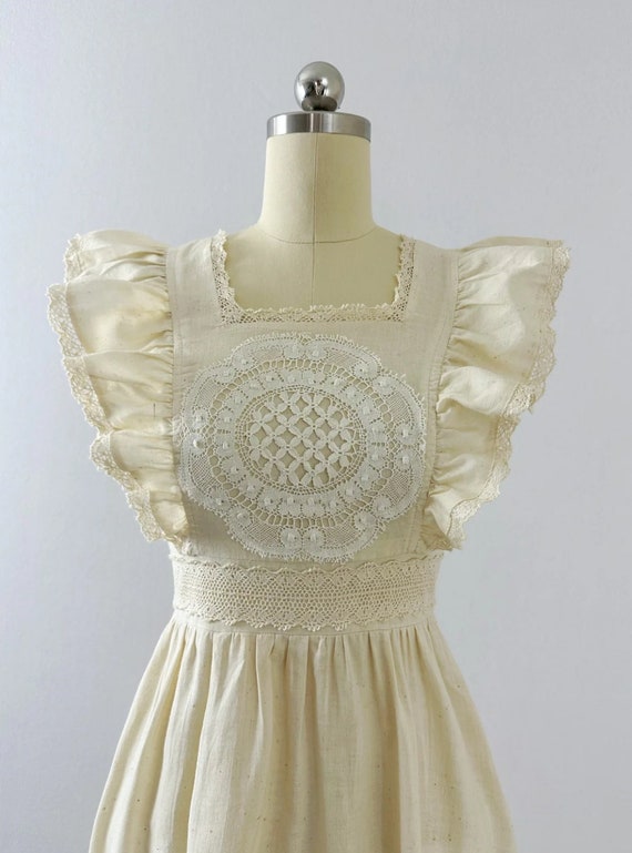 Vintage Pinafore Dress/ Lace Dress/ Buttondown Max