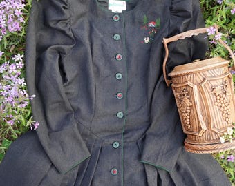 Vintage Petressa Dirndl Dress with Puff-sleeves, Bavarian, Austrian Dress, Tyrolean Dress, Cottagecore, Folk, Trachten, Size 42 (L US 12)