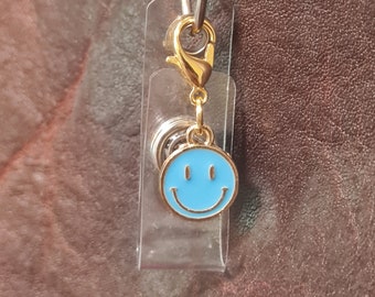 Smiley Face ~ ID Badge Reel Charm ~ Custom Made ~ 3 Colors ~ Badge Buddy ~ Badge Accessories