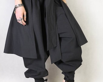 Hakama pants V11 black cotton unisex oversized