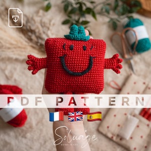 Puede incluir: Patrón de crochet para un juguete amigurumi de Mr. Men rojo. El patrón está disponible en francés, inglés y español. El patrón se llama "PDF PATTERN" y está disponible para descargar.