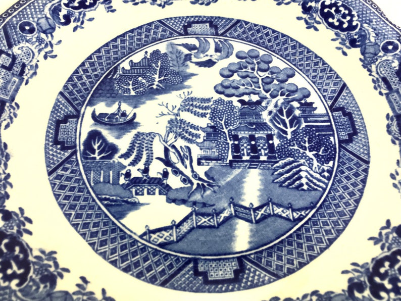 Antique Wedgwood Blue Willow Plate, England, Handled Scalloped Rim - Etsy