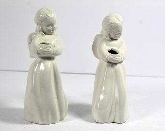 Set of 2 Angel Candlestick Holders Vintage 1960s I Holland Mold