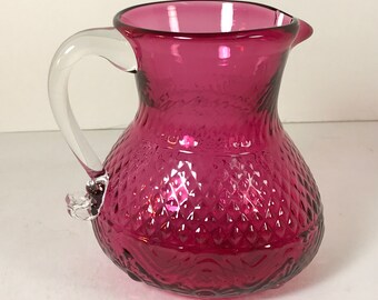 Vintage Pilgrim Glass Bennington Pattern Hand Blown Cranberry Glass I Small Pitcher or Creamer I 1970s I Excellent Condition!