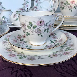 Vintage Beautiful 1950s Royal Grafton Pink Floral Tea Cup, Saucer & Dessert Plate