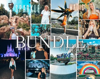 May include: A collage of photos with the words "Sparkle," "Bundle," "Magic," and "Pixie Dust" overlaid. The images feature a blonde person in various settings, including theme parks and outdoor locations. The photos have a bright, colorful aesthetic.