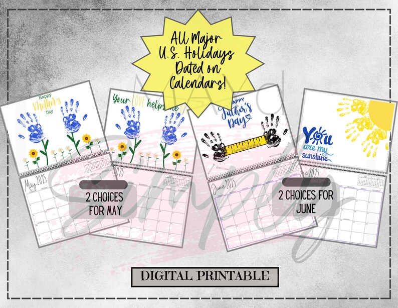 2025 Handprint Calendar Memory Calendar U.S. DATED Keepsake Dated