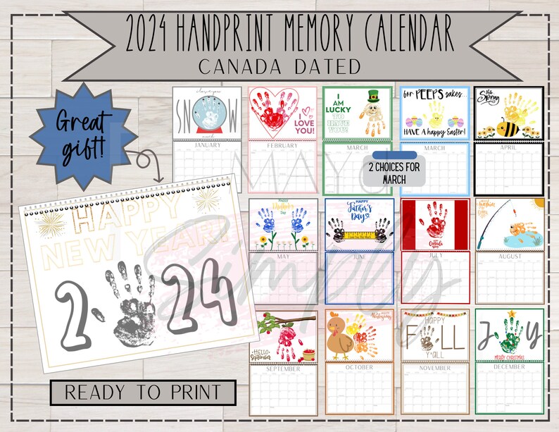 2025 Handprint Calendar Memory Calendar CANADA DATES Keepsake Dated
