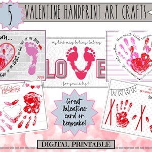 Valentine Handprint and Footprint Art and Craft - Five Designs - Keepsake, Grandparents, Parents, Memory, Printable, Digital
