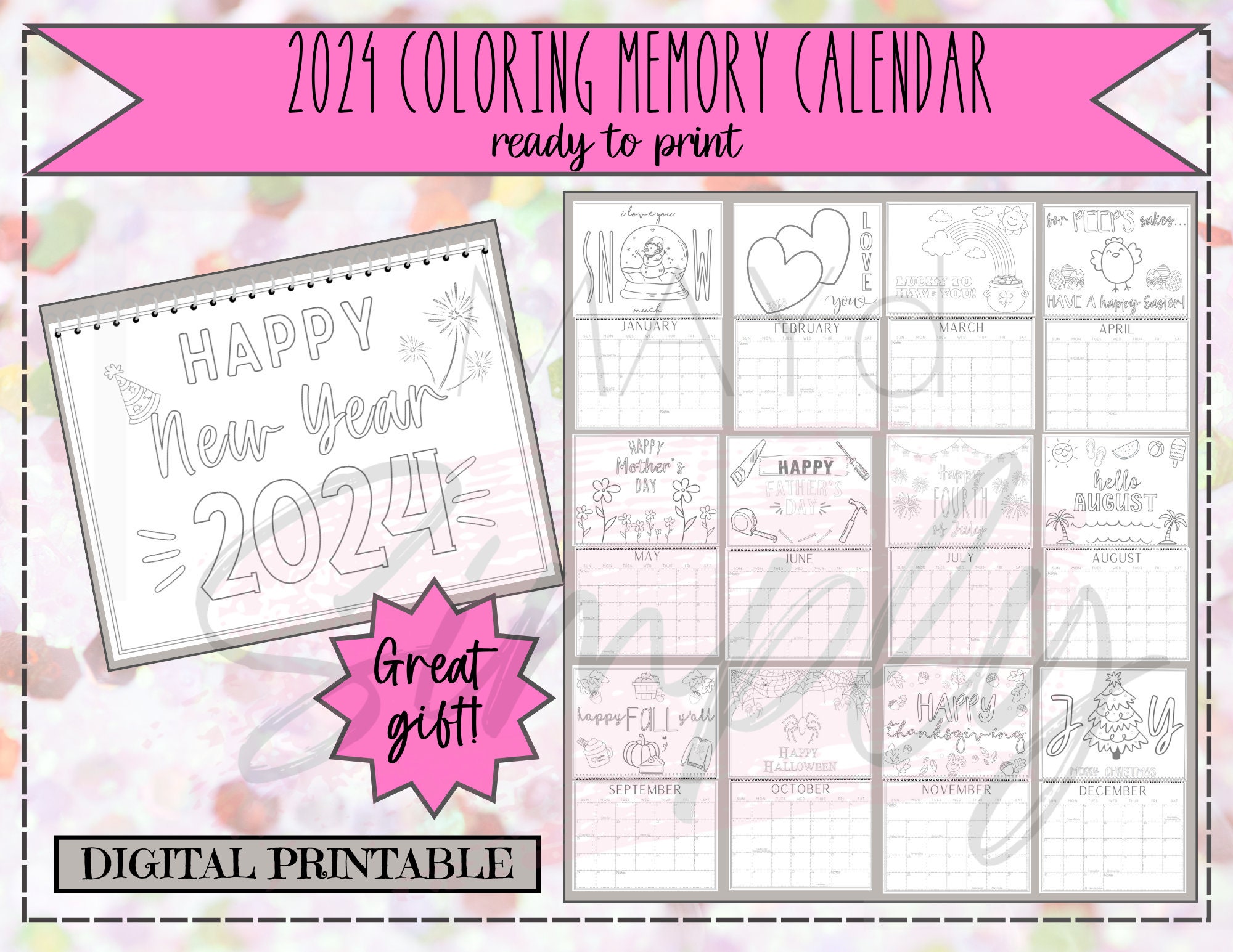 2024 Coloring Calendar Memory Calendar Keepsake Dated - Etsy
