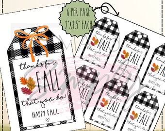 PERSONALIZED Fall Gift Tag, Thanks for FALL that You Do, Plaid, Leaves, Teacher Gift