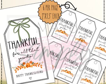 PERSONALIZED Fall Gift Tag, Thankful for All That You Do, Pumpkin, Leaves, Teacher Gift, Employee Gift