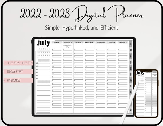 July 2022 July 2023 Digital DATED Hourly Planner/calendar - Etsy